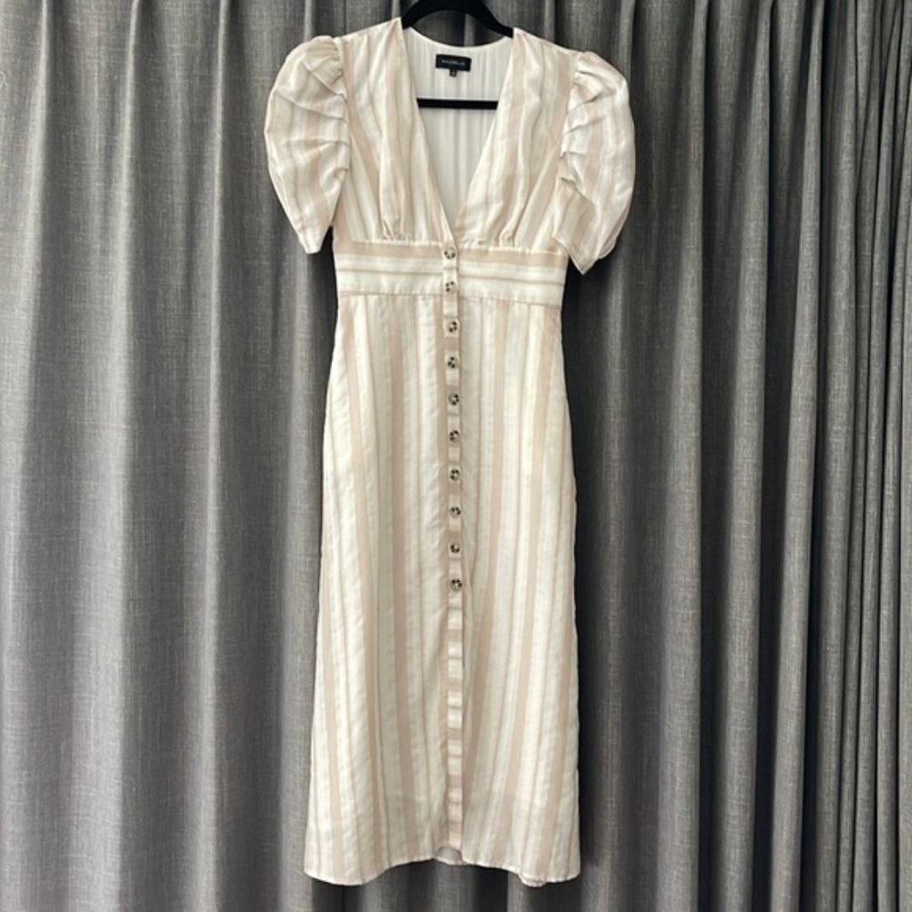 Majorelle REVOLVE Coquette Cottagecore Stripe Puff Sleeve Midi Dress XS XSmall